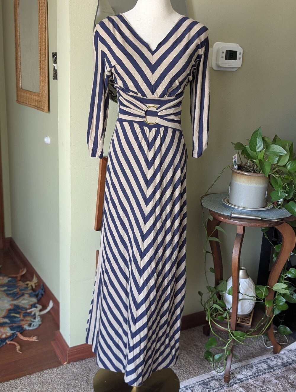 Completely Me by Liz Lange Women's Size Small Striped Long Sleeve Maxi Dress